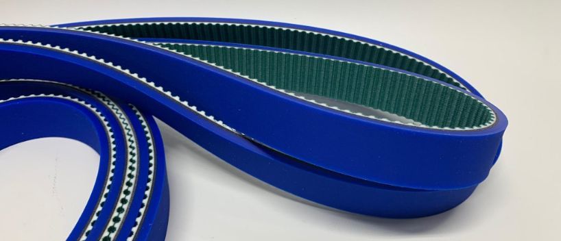 Timing belt with blue silicone coating
